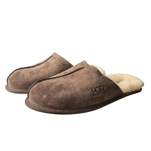 UGG Scuff Men's Suede Espresso Brown Slipper Shearling Fur Lined Slip-on Size 9 - Picture 1 of 7